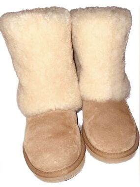 UGG Chestnut Suede Winter Boots with Cream Shearling Cuff